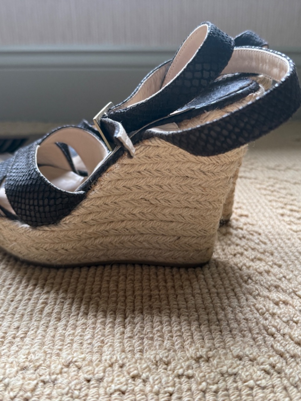 Jimmy Choo Chocolate Brown Snake Embossed Espadrille Wedges Size 7 - Picture 2 of 4